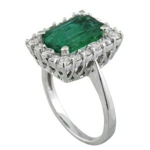 4.22 Carat Emerald 14K White Gold Diamond Ring