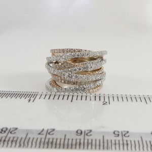 18K White ~ Rose Gold 3.68tcw Custom Made 10-Row Diamond Crossover Ring