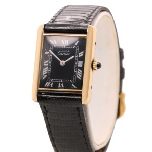 Cartier Tank Vermeil Vintage Black Dial Watch