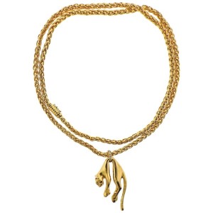 Cartier Panthere Diamond Gold Pendant Long Necklace