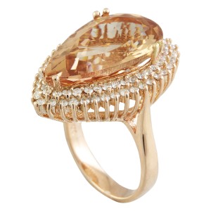 14.42 Carat Morganite 14K Rose Gold Diamond Ring