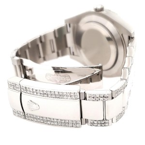 Rolex Datejust II 41mm Diamond Bezel/Lugs/Bracelet/Pink Flower Roman Dial Steel Watch 116300