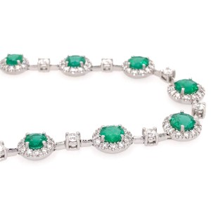 18k White Gold Emerald and Diamond Station Necklace