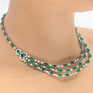 18k White Gold Emerald and Diamond Layered Necklace