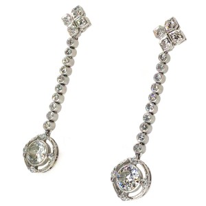 Platinum Art Deco Drop Diamond Earrings