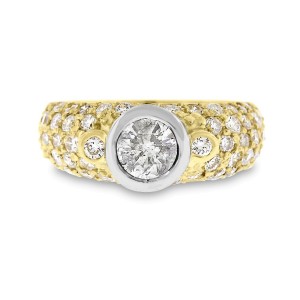 14k Yellow Gold 2.55tcw Round Diamond Bezel Set Pave Domed Engagement Ring Size 7