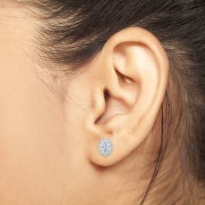 0.50 Ct Oval Shape Lab-Grown Diamond Halo Earrings set in 14K White Gold 