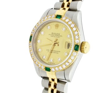 Rolex Datejust Ladies 2-Tone Gold/SS 26MM Champagne Dial Automatic Watch 69173 w/Diamond Bezel/ No Holes