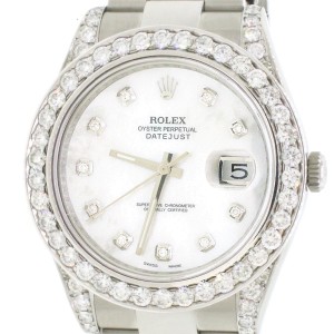 Rolex Datejust II 41mm Steel Oyster Watch White MOP Diamond Dial & Bezel Box & Papers