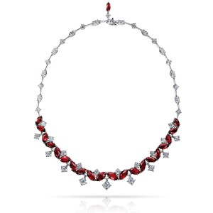 David Gross Marquise Red Ruby and Diamond Necklace