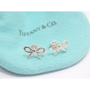 Tiffany & Co Sterling Silver Ribbon Bow Stud Earrings  