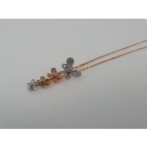 14K Tri-Tone Gold Butterfly Link and Diamond Necklace