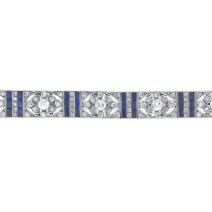 Palladium Art Deco Diamond and Sapphire Bracelet