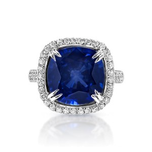Joanna  Carat Cushion Cut Blue Sapphire Ring in 18 Karat White Gold