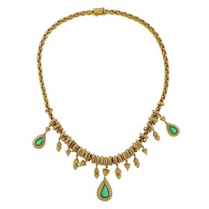 H Stern Emerald Diamond Gold Pendant Necklace