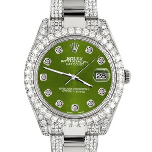 Rolex Datejust II 41mm Diamond Bezel/Lugs/Bracelet/Royal Green Diamond Dial Steel Watch 116300