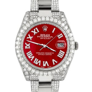 Rolex Datejust II 41mm Diamond Bezel/Lugs/Bracelet/Red MOP Roman Dial Steel Watch 116300