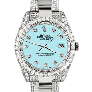 Rolex Datejust II 41mm Diamond Bezel/Lugs/Bracelet/Aqua Blue Diamond Dial Steel Watch 116300