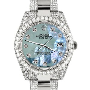 Rolex Datejust II 41mm Diamond Bezel/Lugs/Bracelet/Tahitian Blue Diamond Dial Steel Watch 116300