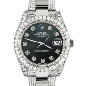 Rolex Datejust II 41mm Diamond Bezel/Lugs/Bracelet/Black MOP Diamond Dial Steel Watch 116300