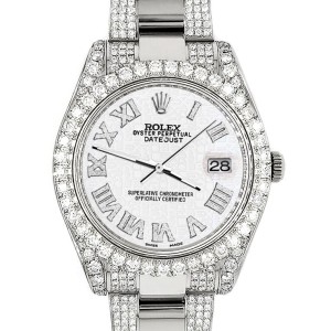 Rolex Datejust II 41mm Diamond Bezel/Lugs/Bracelet/White Jubilee Roman Dial Steel Watch 116300