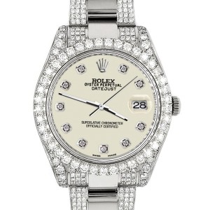Rolex Datejust II 41mm Diamond Bezel/Lugs/Bracelet/Linen White Diamond Dial Steel Watch 116300