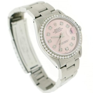 Rolex Datejust Midsize 31mm Automatic Steel Oyster Watch w/Coral Pink Dial & Diamond Bezel