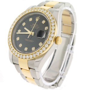 Rolex Datejust II 2-Tone 18K Yellow Gold/Stainless Steel 41mm Mens Oyster Watch 116333 w/Diamond Dial & 4.0CT Bezel