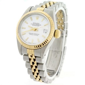 Rolex Datejust Ladies 2-Tone 18K Yellow Gold/Steel 26MM Original White Index Dial Jubilee Watch 69173