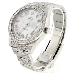 Rolex Datejust II 41MM Stainless Steel Automatic Oyster Mens Watch w/8.50CT Diamond Bezel, Bracelet, & MOP Roman Dial 116300