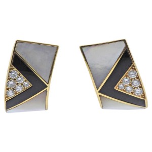 Marina B Onyx Mother of Pearl Inlay Diamond Gold Earrings