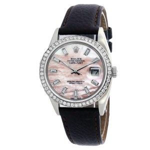 Rolex Datejust 16014 Stainless Steel & Pink Mother Of Pearl Diamond Dial 36mm Mens Watch