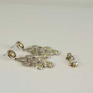  David Yurman Sterling Silver 14K Faceted Gold Dome Chandelier Earrings