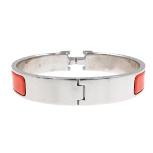 Hermes Silver-Tone Orange Click Rack Bangle Bracelet