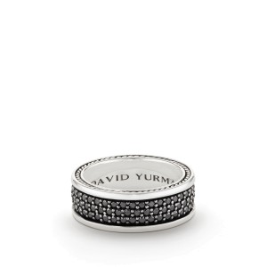 David Yurman Streamline Three-Row Band Ring with Black Diamonds