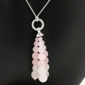 Tiffany & Co. silver pink quartz beaded fringe necklace