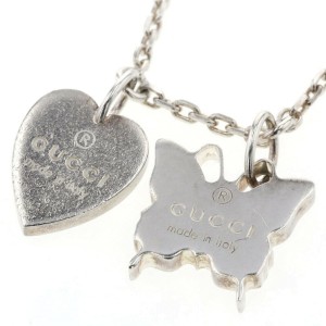 GUCCI 925 Silver Heart Butterfly Necklace LXGBKT-787