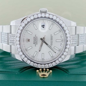 Rolex Datejust II 41MM Automatic Stainless Steel Mens Watch w/6.1ct Diamond Bezel & Bracelet 116300