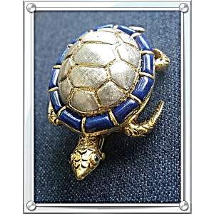 18K White and Yellow Gold Blue Lapis Lazuli & Sapphire "Longevity Turtle" Pin Brooch