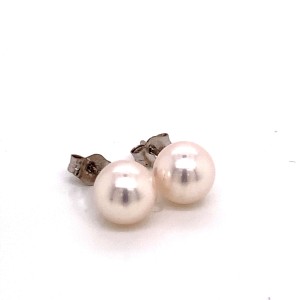 Akoya Pearl Earrings 14k White Gold 7.47 mm Certified $699  