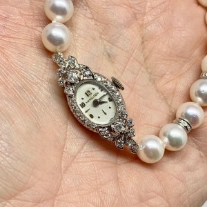 Hamilton Diamond Akoya Pearl Watch 14k Gold 8.5 mm 7.5" Certified $5,950 911041