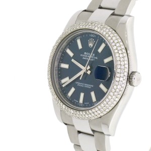 Rolex Datejust II 41MM Original Blue Dial Automatic Steel Oyster Watch 116300 w/Diamond Bezel