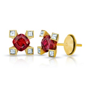David Gross Cushion Red Ruby and Diamond Rings