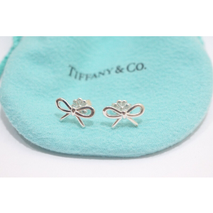 Tiffany & Co Sterling Silver Ribbon Bow Stud Earrings 