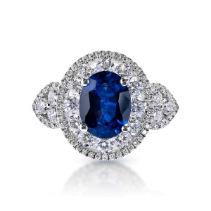 Tessa Carat Oval Cut Blue Sapphire Ring in 18 Karat White Gold