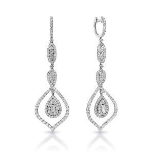 Kiana  Carats Combine Mixed Shape Diamond Chandelier Earrings in 18 Karat White Gold