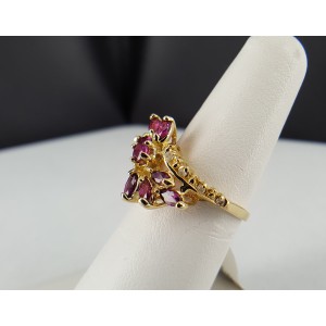 14K Yellow Gold Rubies and Diamond Cocktail Ring Size 7
