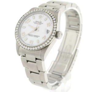 Rolex Datejust Midsize White Arabic Dial 31MM Automatic Stainless Steel Oyster Watch 78240 w/Diamond Bezel