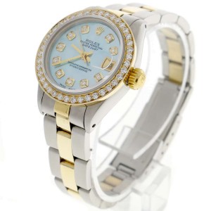 Rolex Datejust Ladies 2-Tone Gold/Steel 26MM Automatic Oyster Watch w/Sky Blue MOP Diamond Dial & 0.85CT Bezel