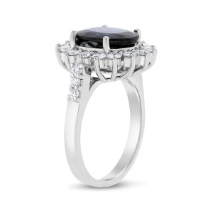 18k White Gold 4.81 Ct. Natural Diamond & Oval Sapphire Diana Inspired Halo Ring Size 6